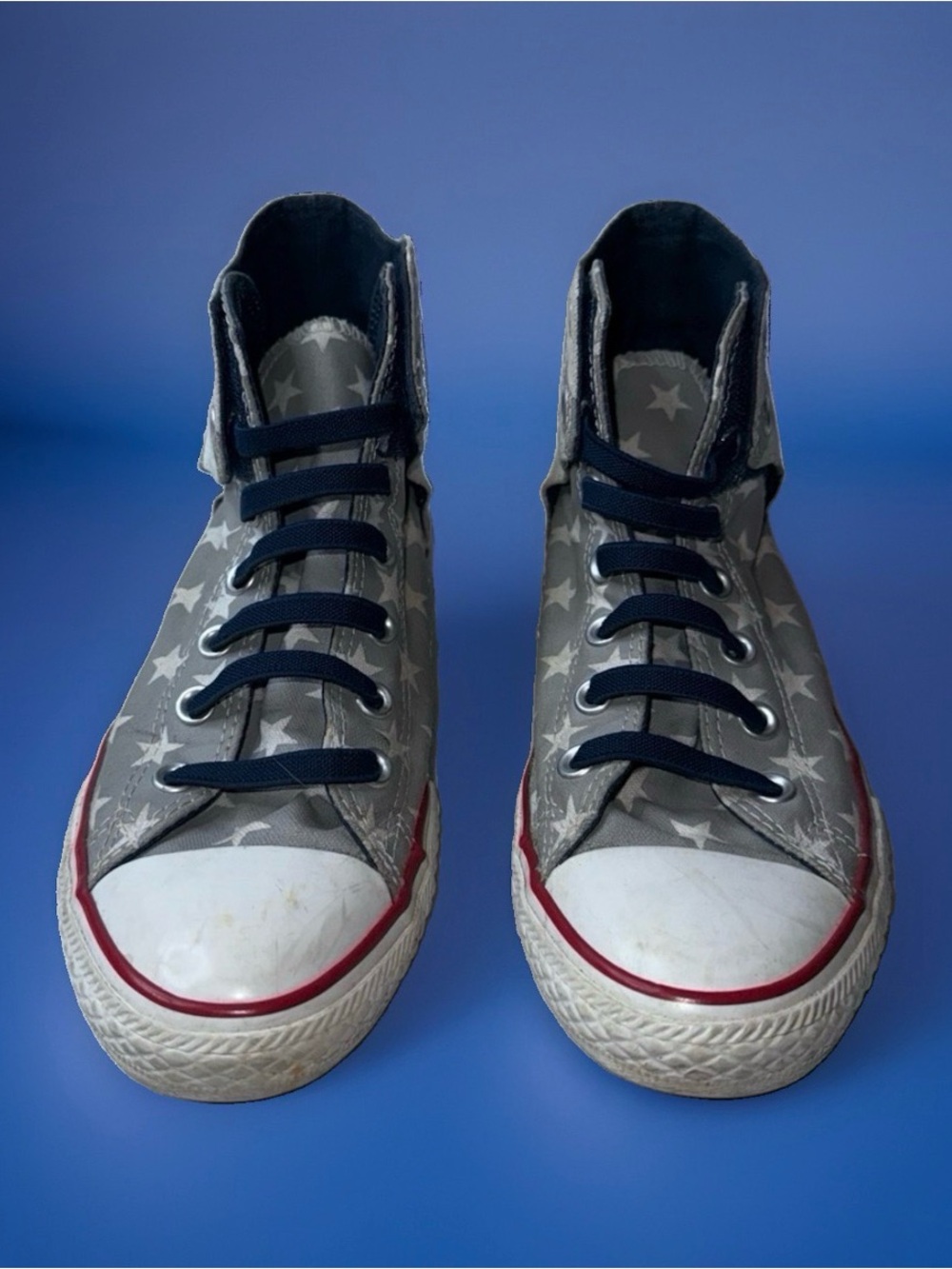Converse High-Top Sneakers in Gray, Black and Red Accent - Picture 3 of 7